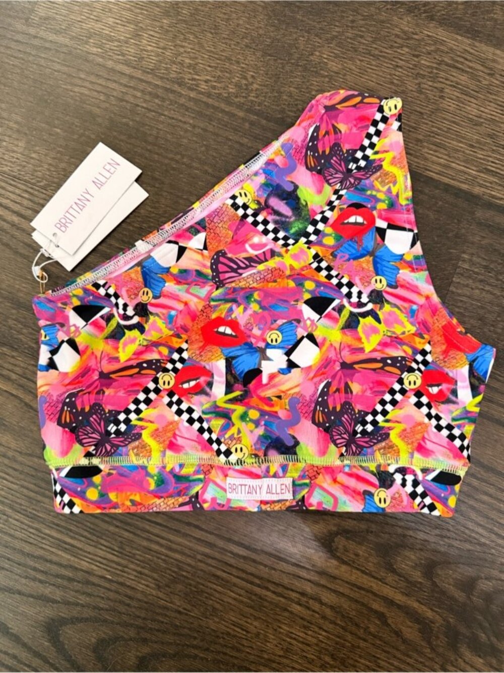 NWT Brittany Allen One-Shoulder Neon Pop Art Sports Bra size S - Picture 4 of 5